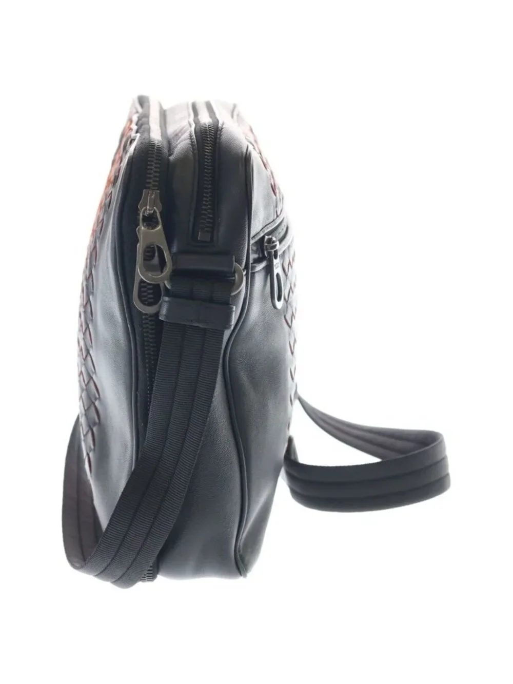 Bottega Veneta Intrecciato Shoulder Bag Black Orange Leather